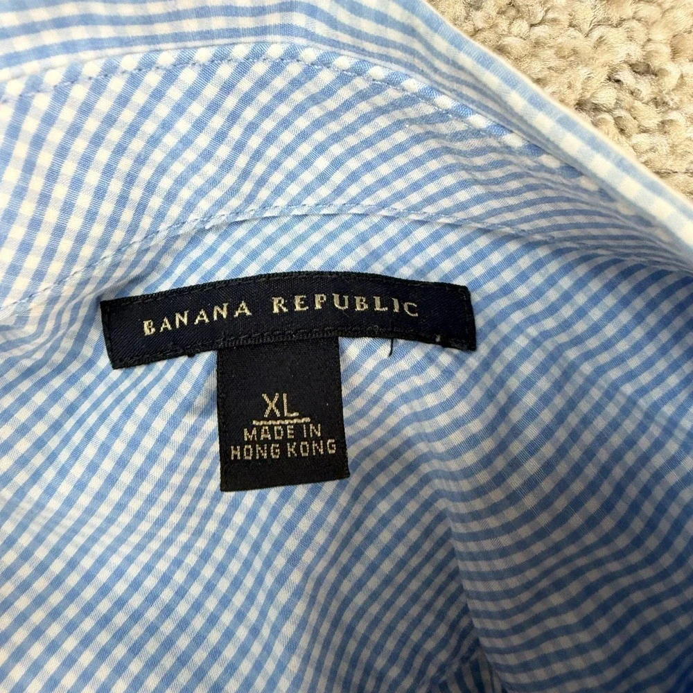 Banana Republic Shirt Mens XL Blue Check Short Sleeve Button Up Pockets Casual